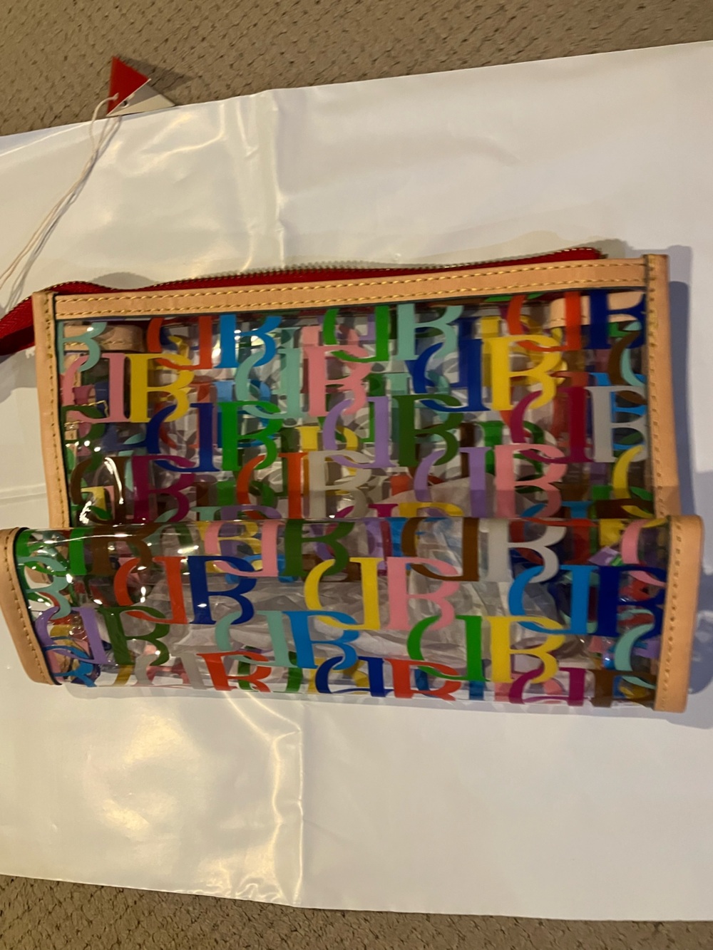 Dooney & Bourke Multicolor Clear Logo Wristlet with Beige Trim